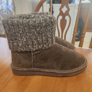 Lamo Brown Suede Sweater Cuff Boot Faux Fur Size 7